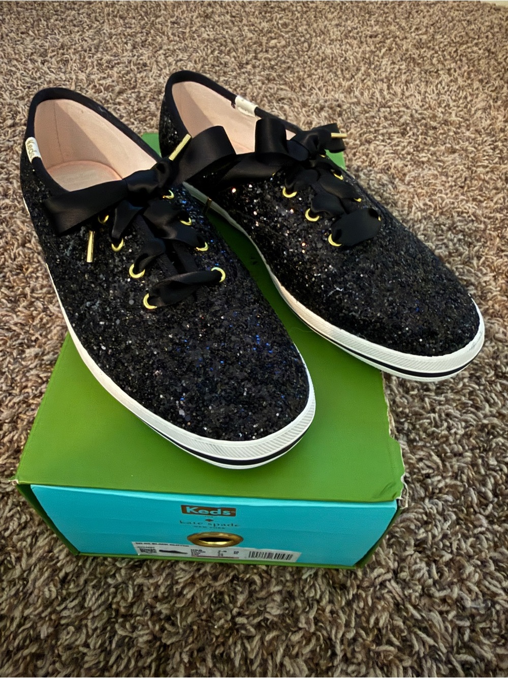 Keds x Kate Spade Women's Black Glitter Ribbon Lace-Up Sneakers